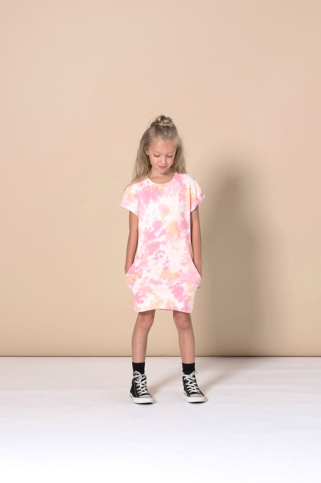 Minti Wham Rolled Up Tee Dress - Pink & Orange Tie Dye Women's Casual Summer Dress | Perfect for Beach, Music Festivals & Everyday Wear