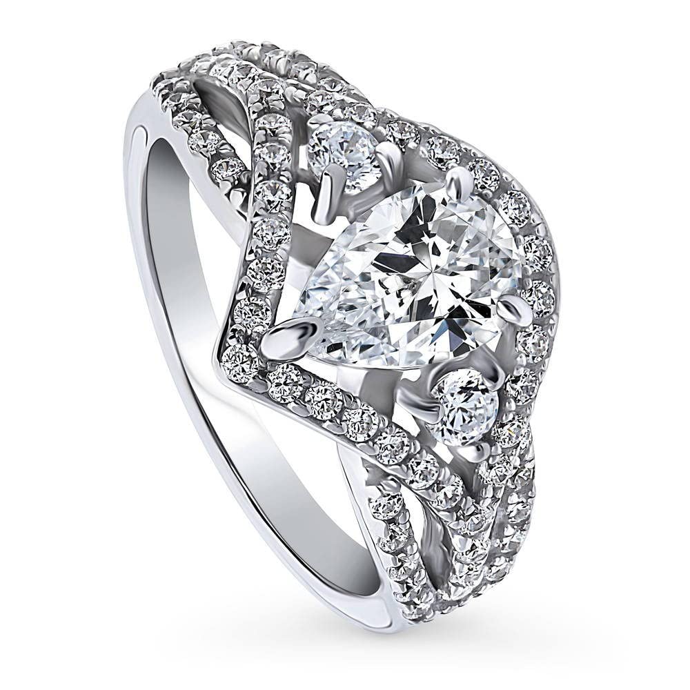 BERRICLE Sterling Silver Woven Wedding Engagement Ring 1.3 Carat Cubic Zirconia CZ 3-Stone Statement Cocktail Ring for Women, Rhodium Plated Size 4-10 - Perfect for Bridal, Anniversary, Party & Special Occasions