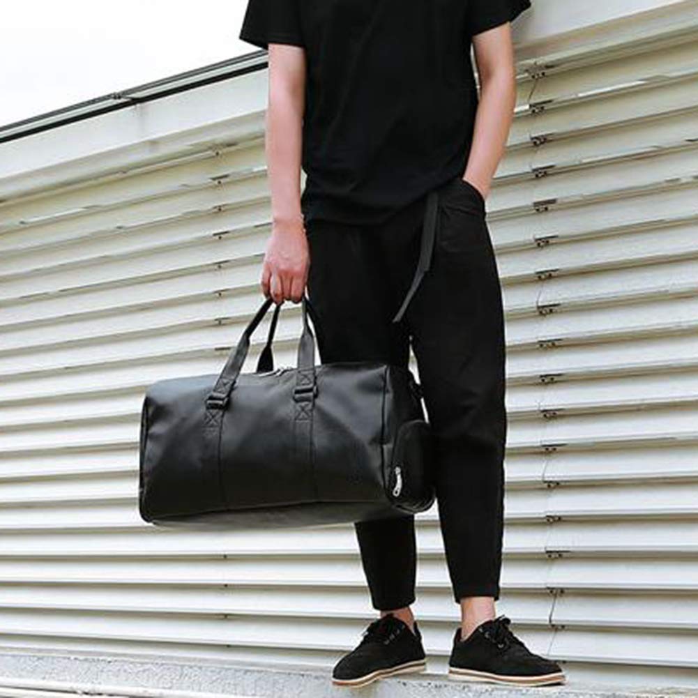 Waterproof Unisex Travel Duffel Bag - Large Capacity Gym Tote Shoulder Bag in Black Faux Leather | Perfect for Fitness, Travel & Outdoor Adventures
