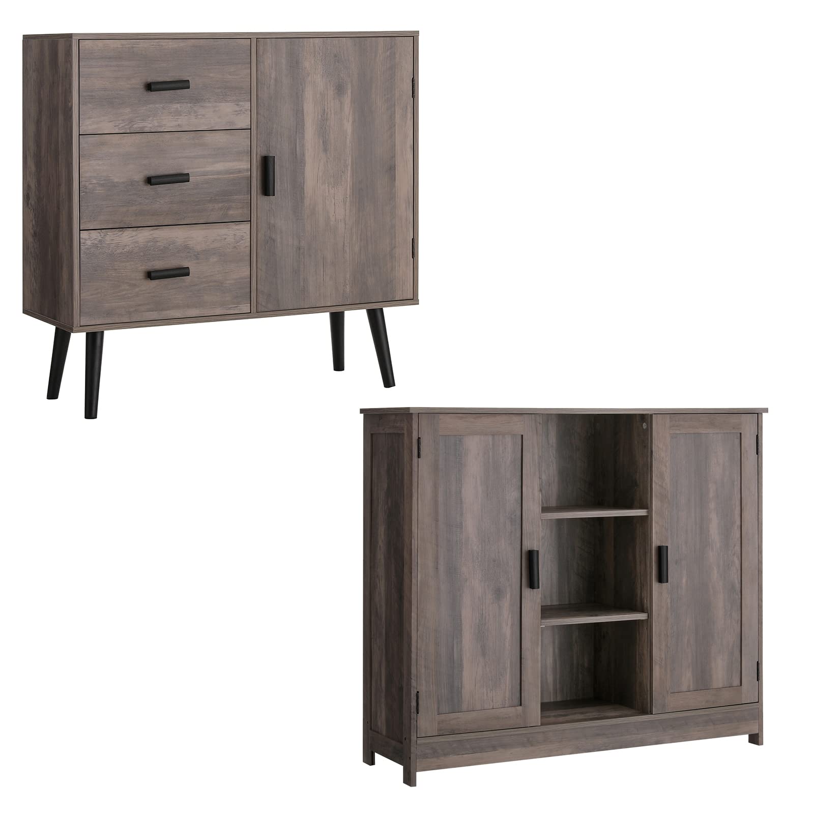IWELL Storage Cabinet with Shelf & Drawers - Free Standing Sideboard, Cupboard & Dresser for Living Room - Rustic Oak Finish - Perfect for Home Organization & Stylish Storage Solutions