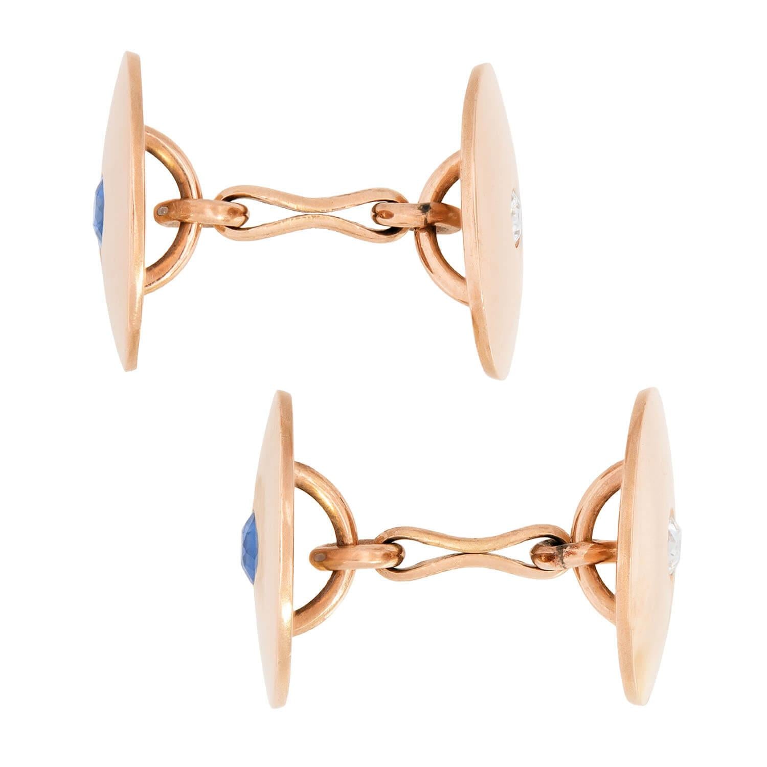 Exquisite Victorian 14K Gold Sapphire & Diamond Cufflinks for Men - Elegant Wedding, Prom & Formal Event Jewelry Gift