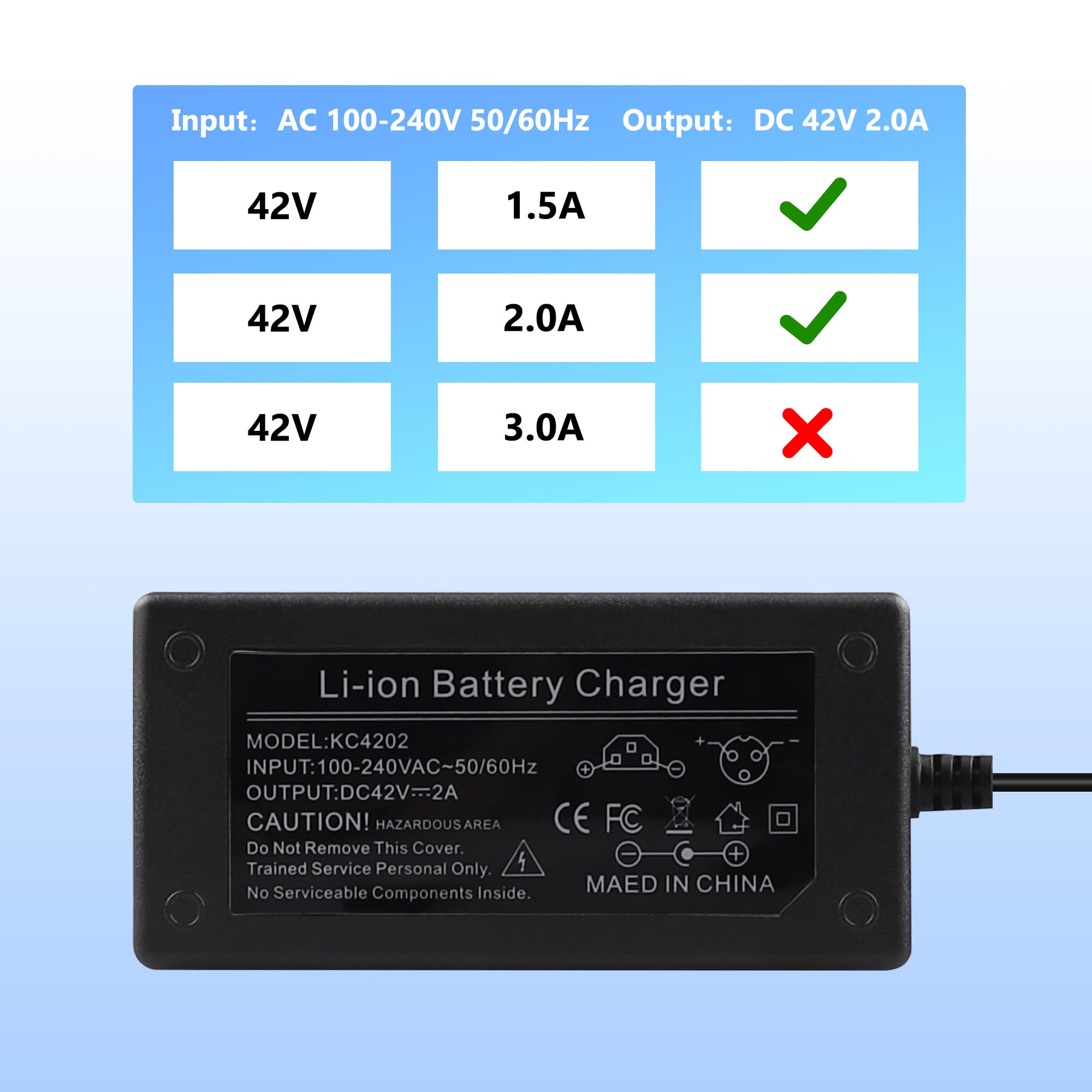 42V 3-Prong Lithium Battery Charger for 36V Electric Scooters - Compatible with Pocket Mod, Dirt Quad & Sports Mod - Fast Charging Power Supply for Kids & Adults - Perfect for Commuting, Off-Roading & Urban Transportation