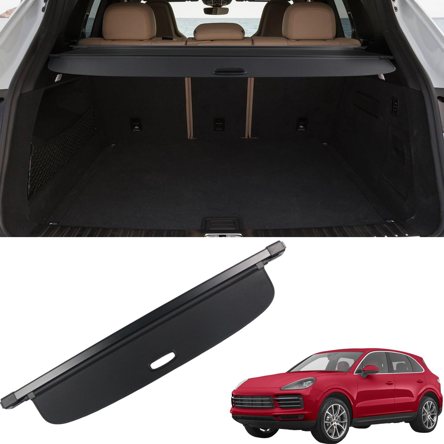 Marretoo Retractable Cargo Cover for Porsche Cayenne 2019-2024 | Black SUV Trunk Security Shade | Factory Style Accessories | Perfect for Road Trips, Grocery Hauling & Vehicle Protection