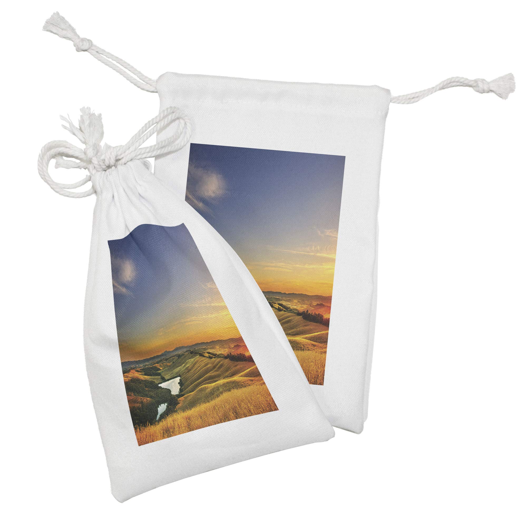 Ambesonne Italian Fabric Pouch Set of 2 - Mediterranean Valley Lake Nature Drawstring Bags (9
