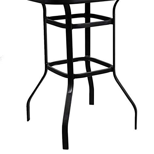 Black Wrought Iron Glass High Bar Table - Outdoor Patio Dining & Entertaining Bar Height Table for Garden, Deck, or Poolside