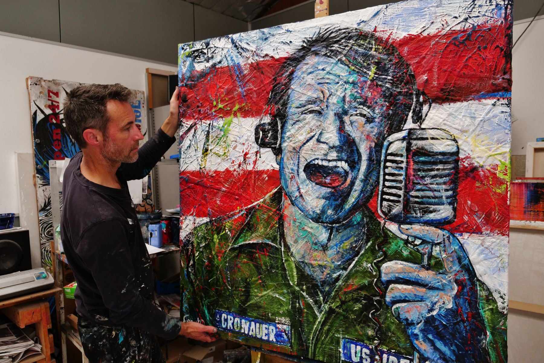 Robin Williams Abstract Realism Urban Pop Art Painting - 47x47 Inch Canvas Wall Decor for Living Room & Office - G.M.V (Good Morning Vietnam) Inspired Artwork