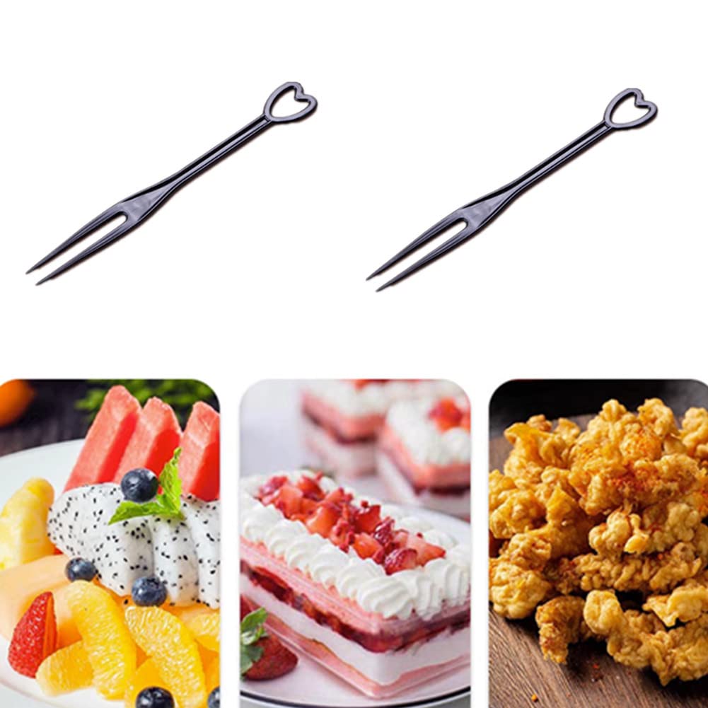 500PCS Disposable Black Heart-Shaped Plastic Cocktail Picks - Mini Cake Forks, Fruit Forks & Appetizer Sticks for Parties, Weddings, Dessert Tasting & Cocktail Garnish