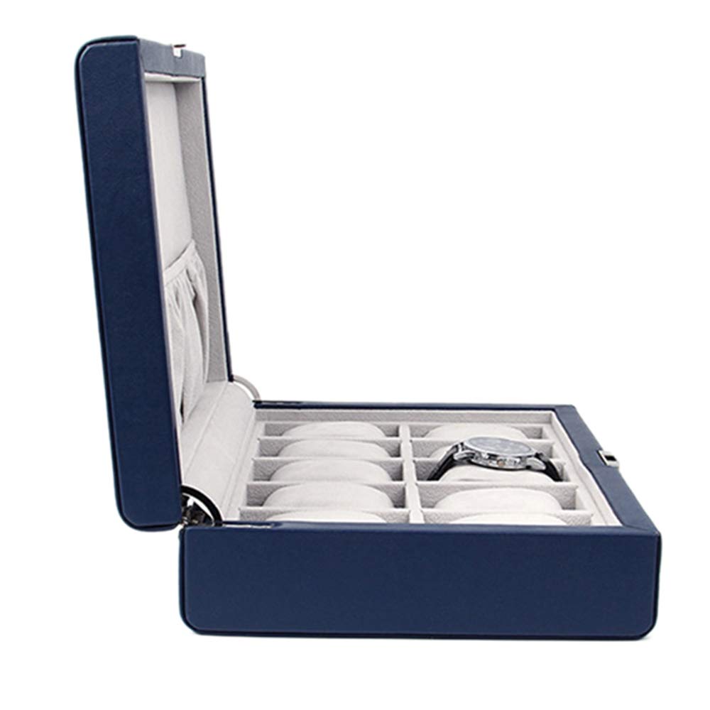 Premium PU Leather Watch Display Case for 10 Watches - Removable Suede Pillows & Security Lock - Perfect for Watch Collectors & Jewelry Storage at Home or Retail Stores
