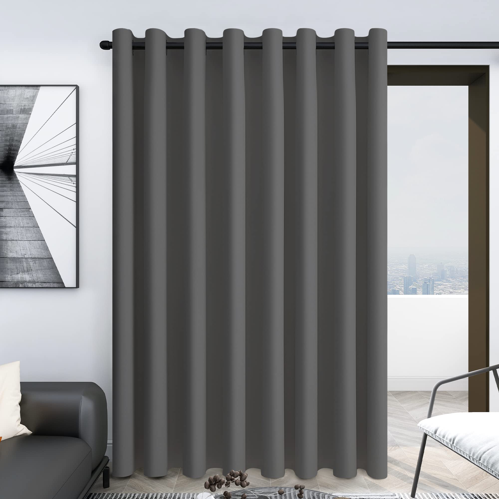 Deconovo 100% Blackout Curtains for Bedroom - Noise Reducing, Thermal Insulated Drapes with Grommet Top - Light Blocking & Privacy Protection Window Panels (Light Grey, 100x108 Inch, 1 Panel) - Perfect for Home Theater, Nursery & Light Sleepers