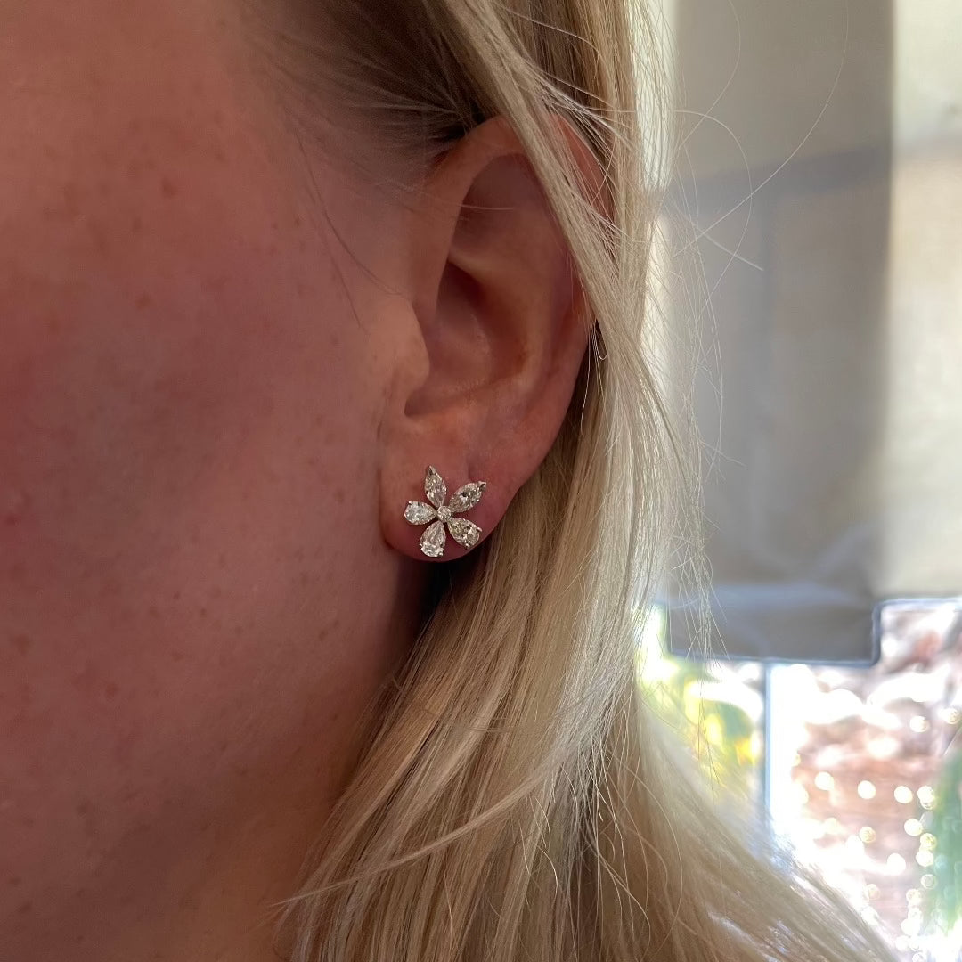 2.25ctw Mixed Diamond 14K Gold Flower Stud Earrings for Women - Elegant Floral Jewelry Gift for Anniversary, Wedding & Special Occasions