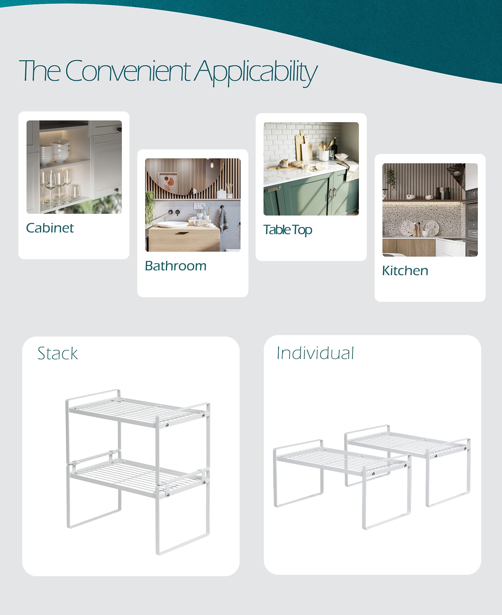 2 Pack Stackable Steel Frame Shelf Organizer - Rust Resistant & Non-Slip White Storage Rack for Kitchen Cabinet, Pantry, Bathroom, Bedroom & Office | Space Saving Counter & Desk Organizer for Home & Office Use