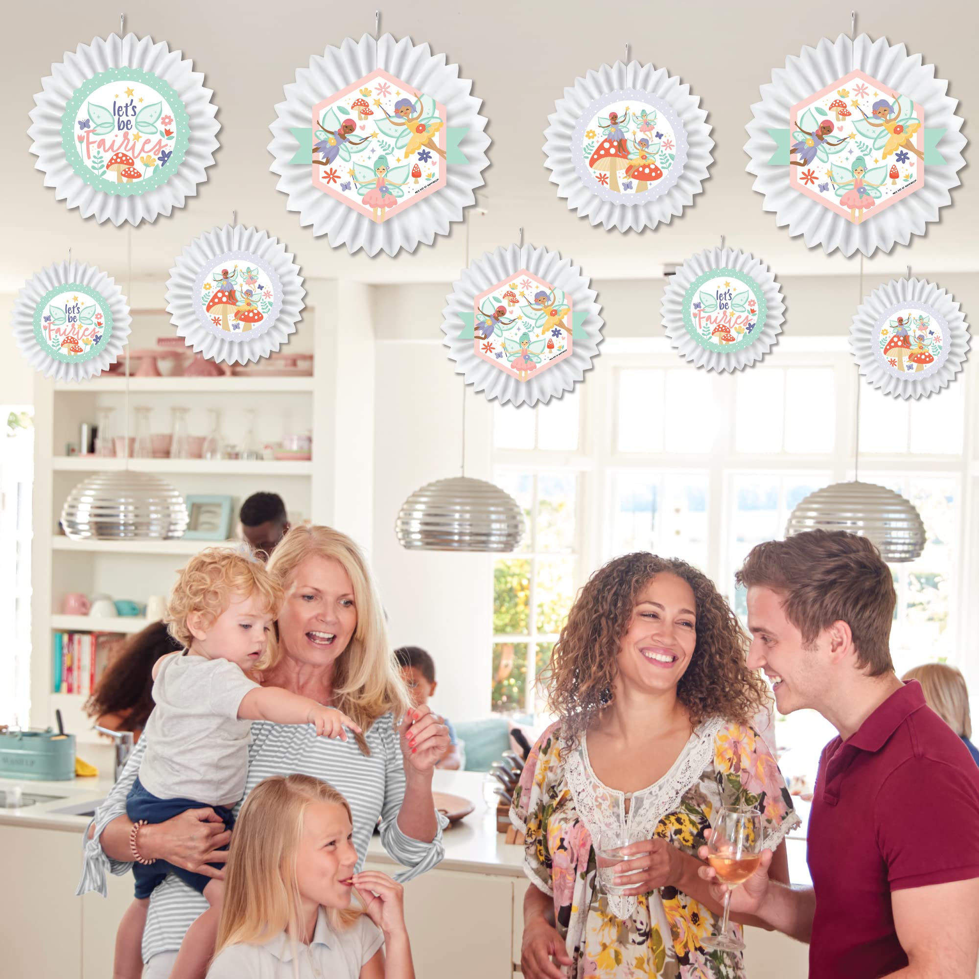 Big Dot of Happiness Let’s Be Fairies - Hanging Fairy Garden Birthday Party Tissue Decoration Kit - Set of 9 Paper Fans for Magical Fairy-Themed Parties, Baby Showers & Room Decor