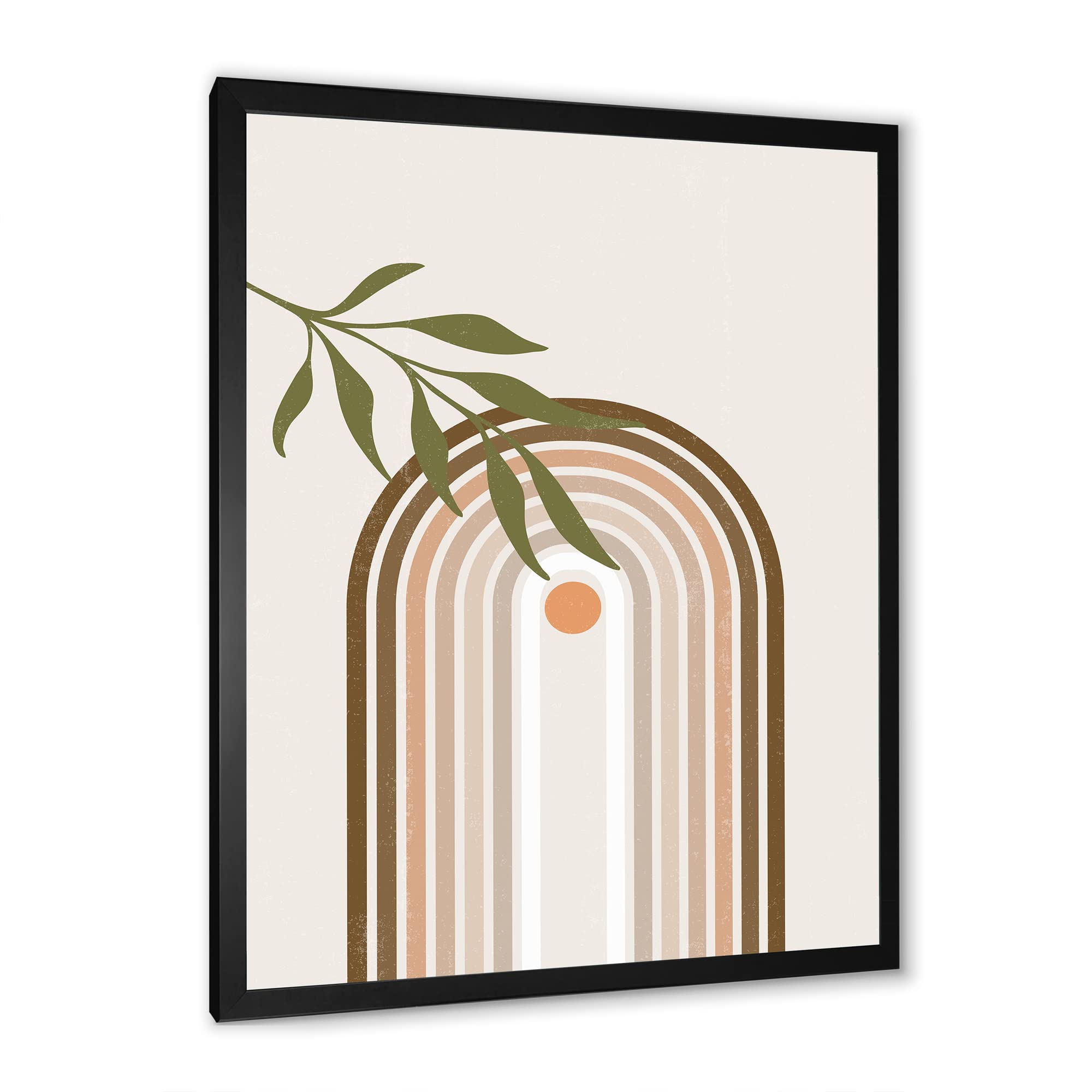 Abstract Sun and Moon with Green Leaf Modern Framed Wall Art - Contemporary Home Decor for Living Room, Bedroom & Office