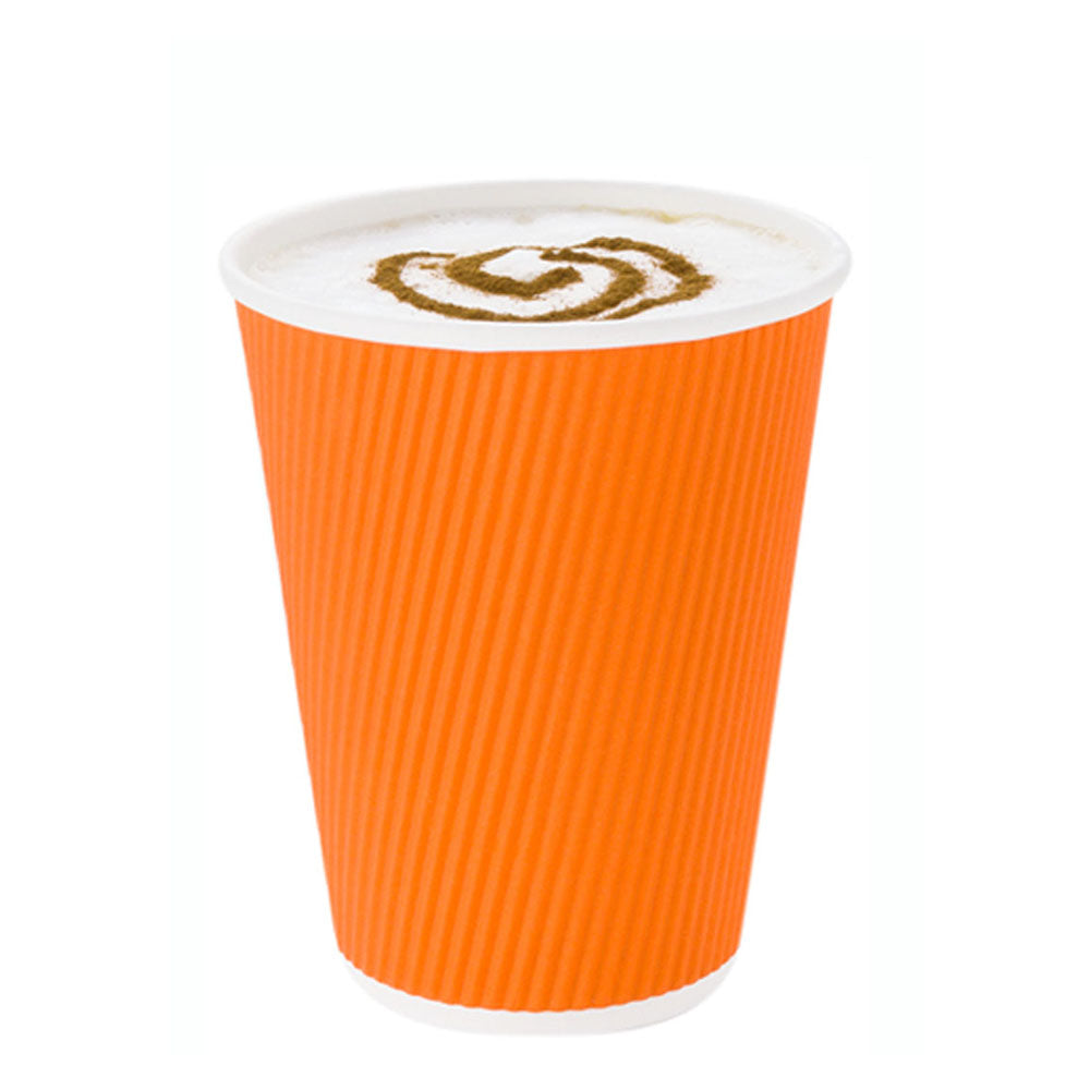 12 oz Tangerine Orange Paper Coffee Cups with Ripple Wall - 3.5