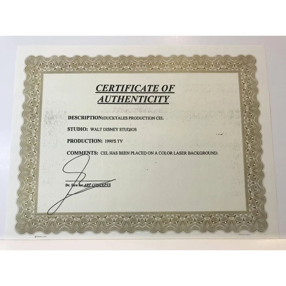 Original Ducktales 90s TV Show Production Sketch Drawing & Cell with COA 1/1 - Disney Animation Collectible for Fans & Art Enthusiasts - Perfect for Home Decor, Gift, or Disney Memorabilia Collection