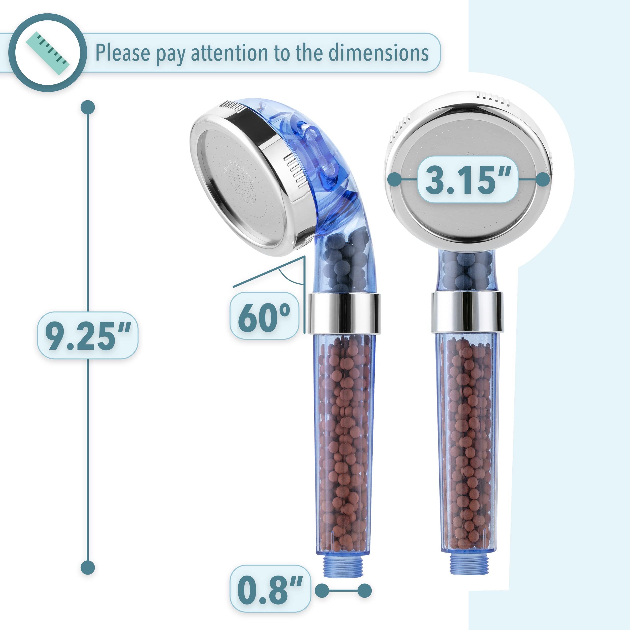 Hard Water Shower Filter Head - High Pressure Shower Head with Water Softener & Removable Filter for Dry Skin & Hair Care - Perfect for Bathroom, Spa & Home Use