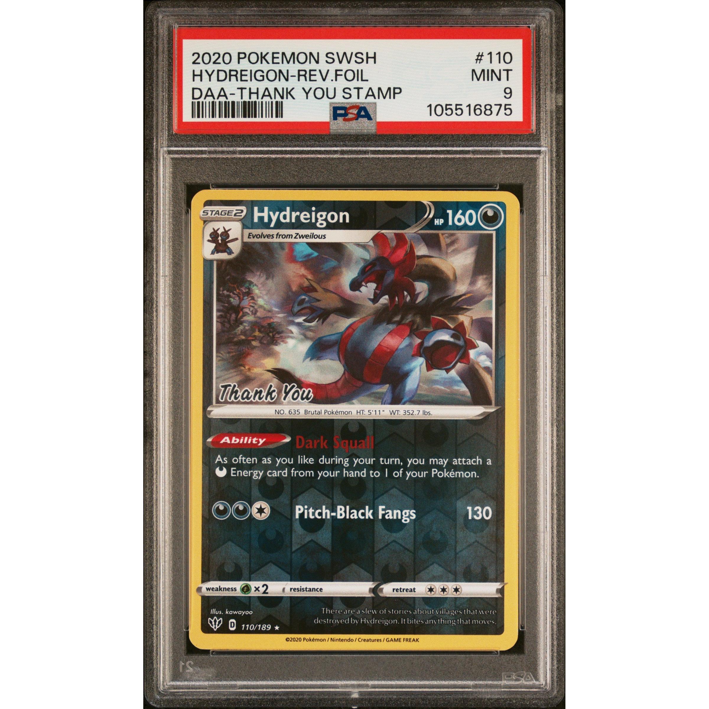 2020 Pokemon Darkness Ablaze Hydreigon Rev Foil Thank You Stamp 110/189 PSA 9 - Rare Collectible Trading Card for Pokemon TCG Players & Collectors