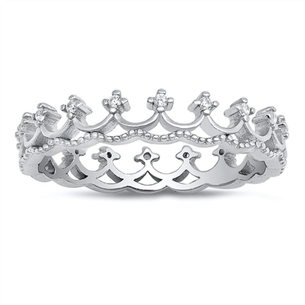 Sterling Silver Cubic Zirconia Crown Ring for Royal Occasions