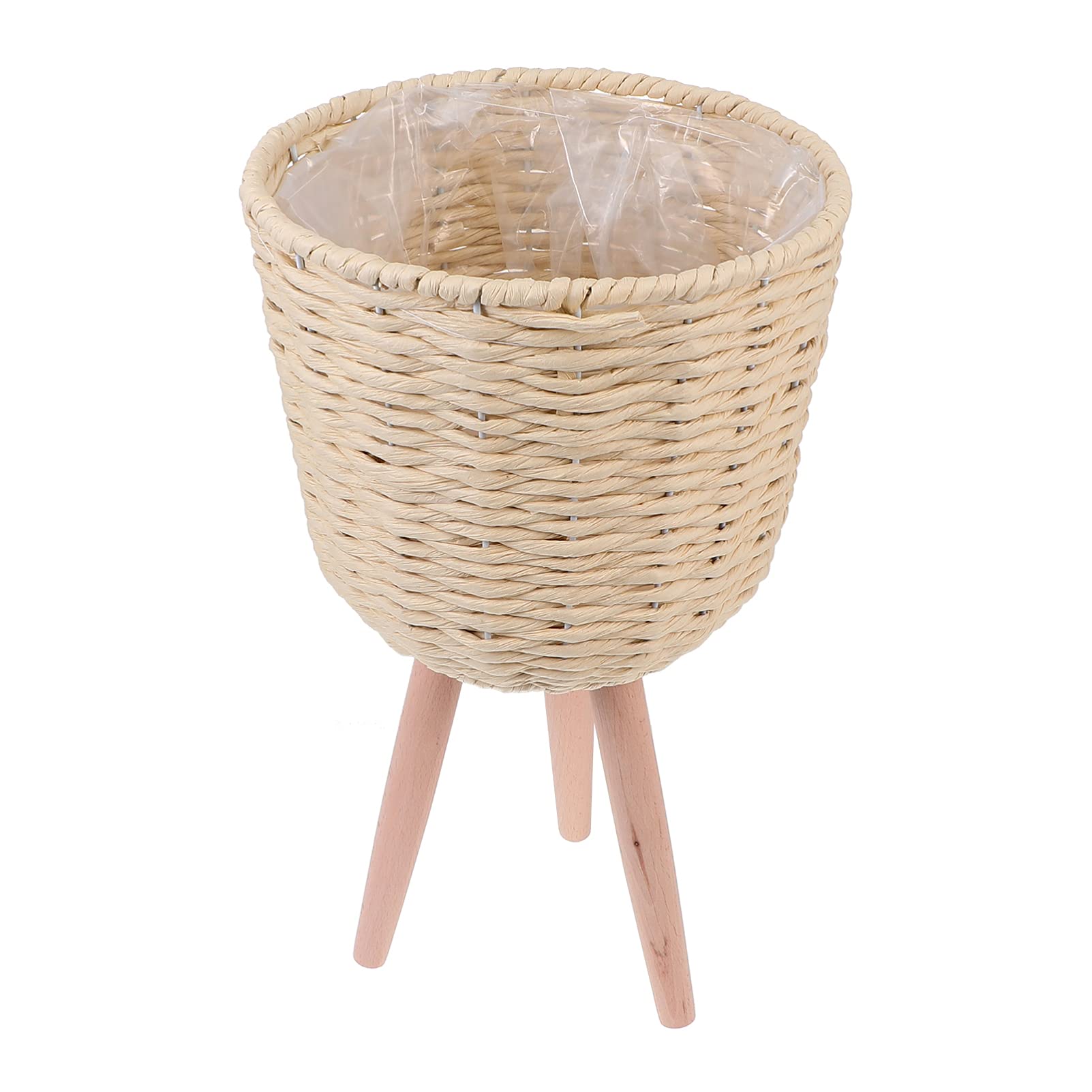 DOITOOL Modern Woven Rattan Plant Basket with Stand - Handmade Decorative Wicker Flower Pot Holder for Indoor & Outdoor Plants | Perfect for Living Room, Patio, Garden Decor