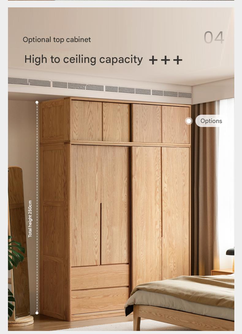 Solid Oak Wood Modern Wardrobe with Ample Storage - Perfect for Bedroom, Living Room, and Office Organization