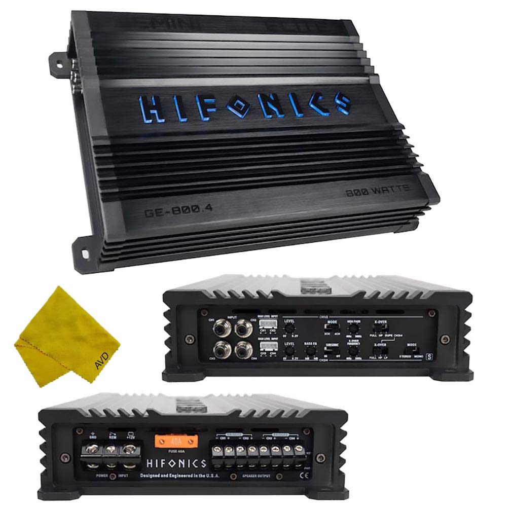 Hifonics 4 Channel 800W Car Amplifier - Class A/B Gemini Series Multichannel Amp, 2 Ohm Stable with Bass Boost & MOSFET Power for Car Audio, Subwoofer & Speakers | Perfect for Car Stereo Upgrades & Bass Enhancement
