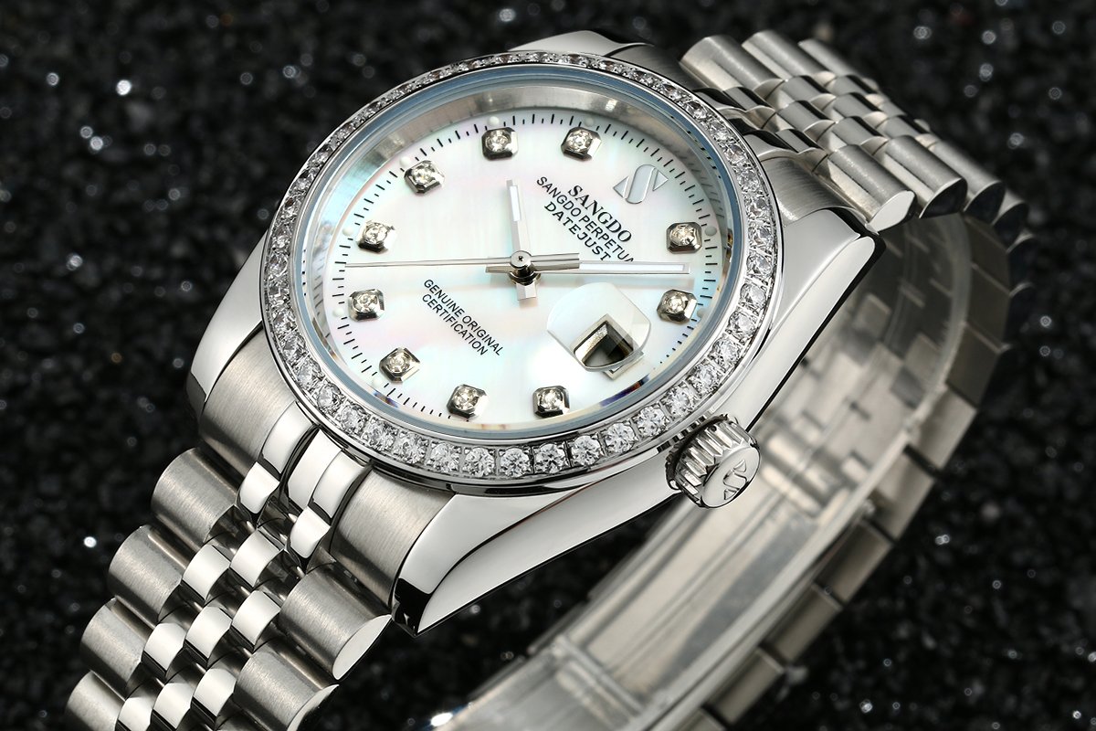 Gosasa Men's Luxury Automatic Mechanical Watch with Gold Crystal Accents & Stainless Steel Band - Waterproof Dress Watch for Business, Party & Formal Occasions - Perfect Gift for Men, Husband, Father & Friends