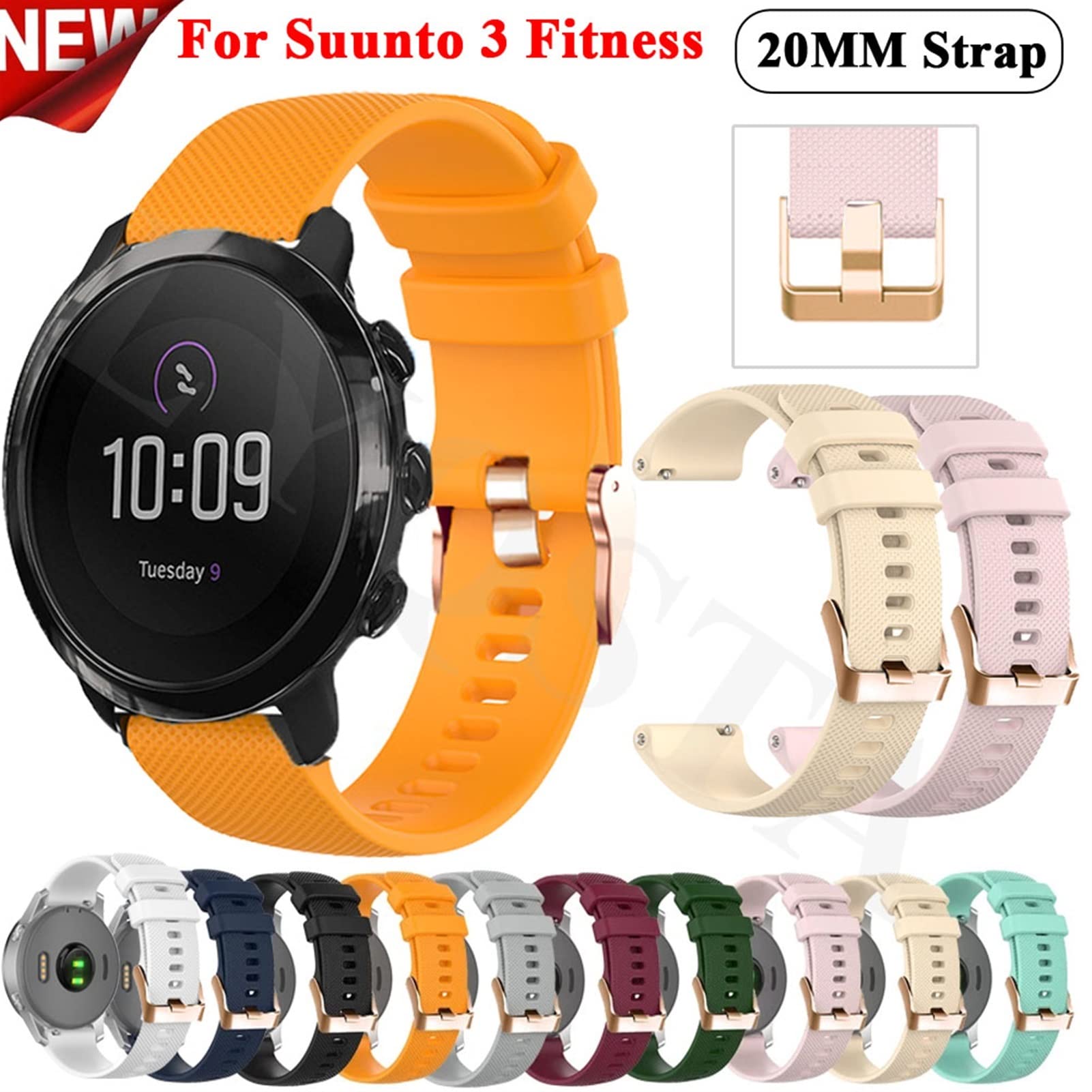 SUUNTO 3 Fitness Replacement Silicone Watch Band - 20mm Sport Wrist Strap for SUUNTO 3 Smartwatch (Grey) - Durable & Comfortable for Running, Gym & Outdoor Activities