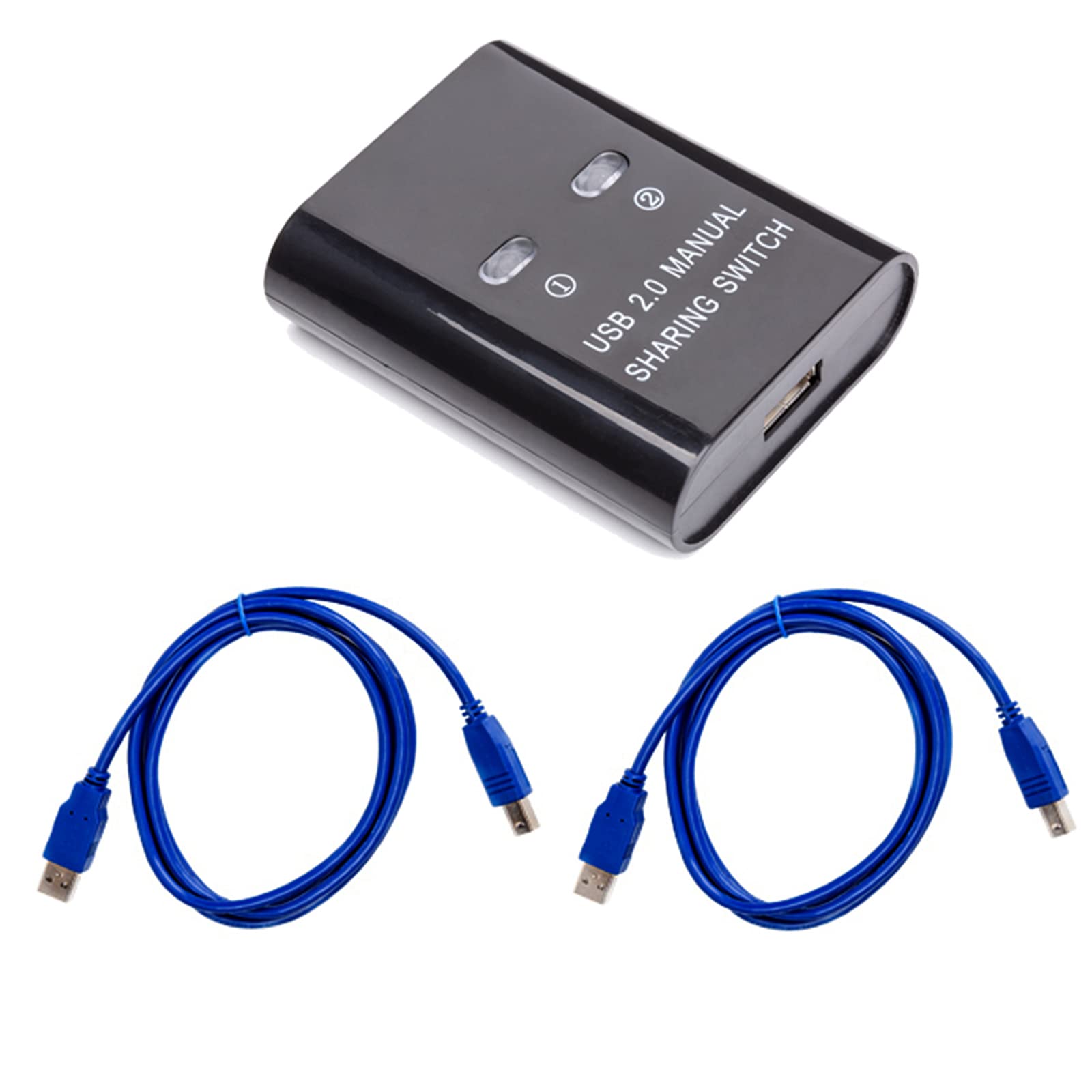 2-Port USB Printer Sharing Switch - Manual USB Switcher for 2 Computers to Share 1 Printer/Scanner - Includes 2 Male USB Cables - Perfect for Home Office & Small Business Workspaces
