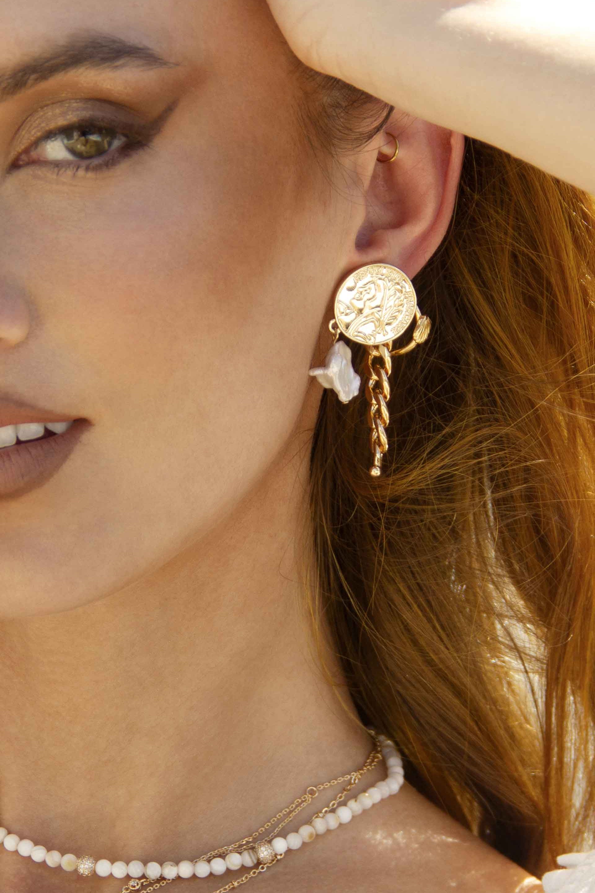 Vintage Coin & Pearl Dangle Earrings for Women - Elegant Boho Jewelry for Parties, Weddings & Everyday Wear