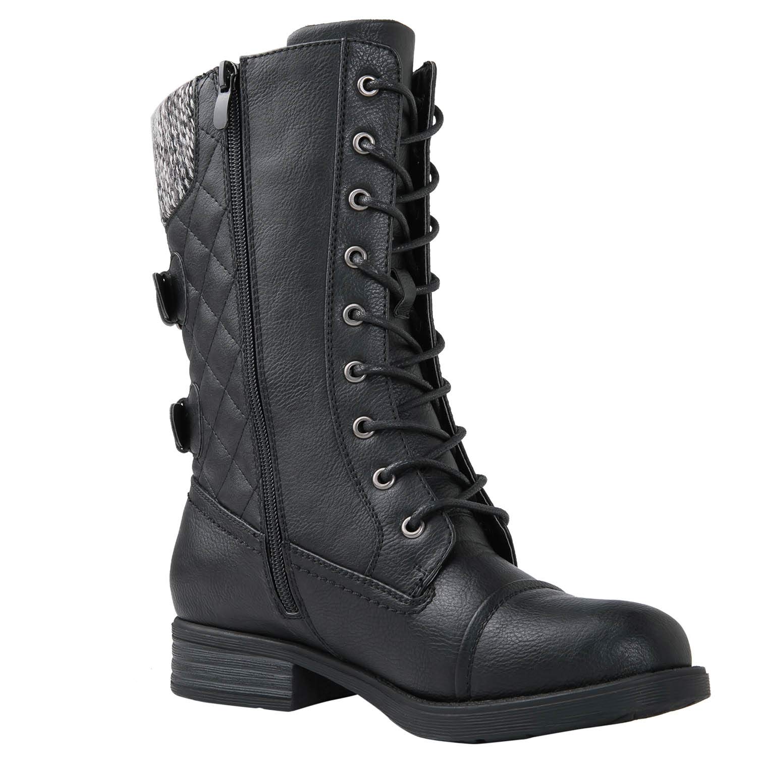 GLOBALWIN Women's Fashion Low Heel Lace Up Ankle Boots - Comfortable Casual Shoes for Fall & Winter Outfits, Work & Date Night