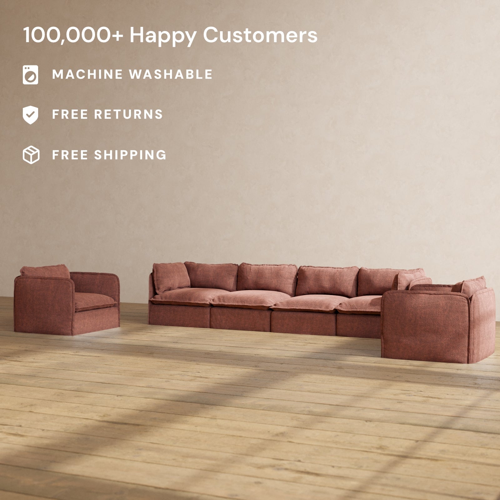 Modular Performance 4 Seater Sofa with Armchair Set in Chestnut Brown | Modern Living Room Furniture for Home Theater & Family Gatherings