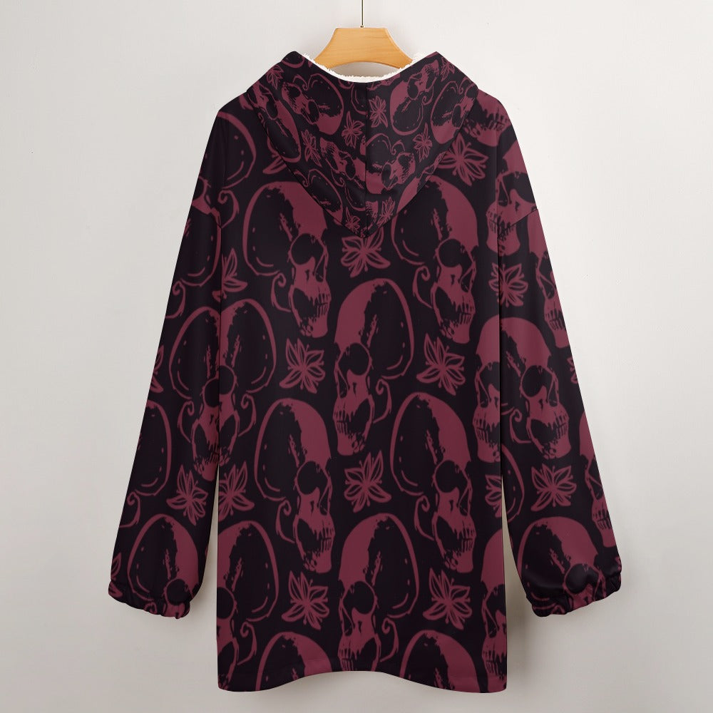 Cozy Purple Skull Hooded Blanket Sweater - Soft Fleece Wearable Blanket for Adults, Perfect for Lounge, Netflix Nights & Outdoor Camping