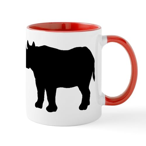 White/Red Inside - Rhinoceros Silhouette Mugs