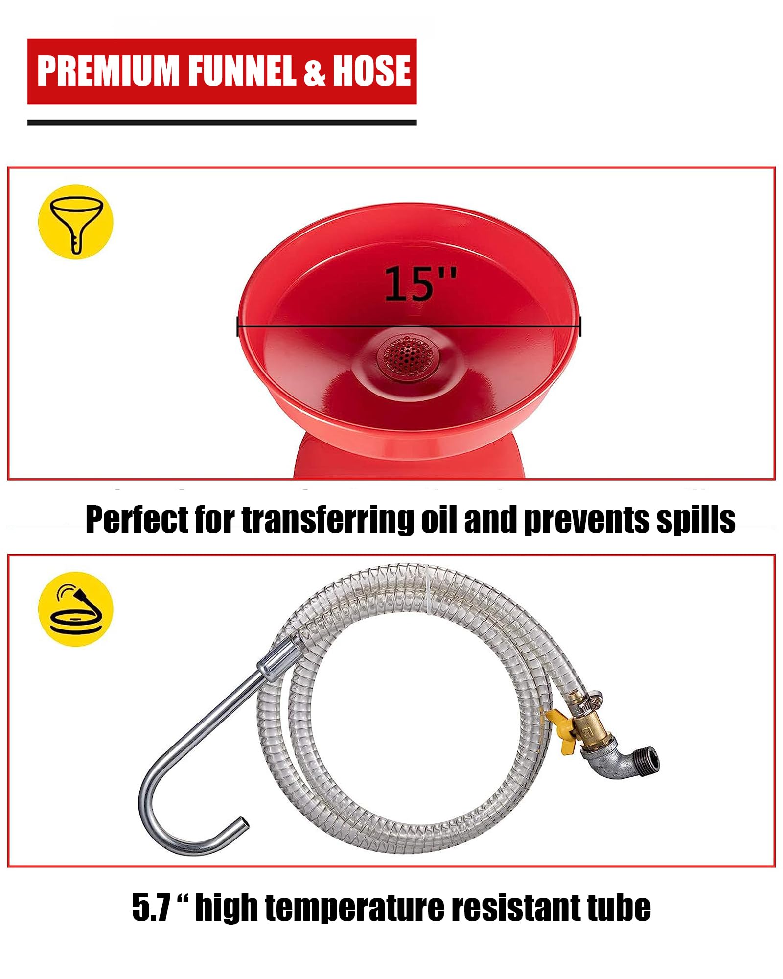 GARVEE 18 Gallon Portable Oil Drain Tank - Air Operated Waste Oil Container with Adjustable Funnel Height & Wheels for Easy Transport - Ideal for Car, Truck & SUV Oil Changes in Garages & Auto Shops