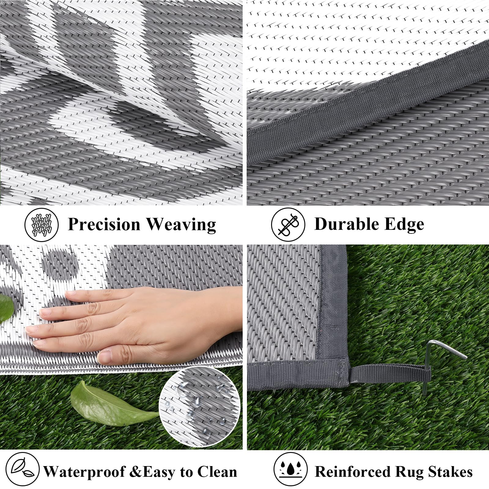 Bsmathom 6Ft Round Outdoor Rug - Waterproof Reversible Plastic Straw Mat for Camping, RV, Picnic, Beach, Backyard & Pool Deck - Portable Grey Carpet (Perfect for Outdoor Gatherings, Patio Decor & Summer Activities)