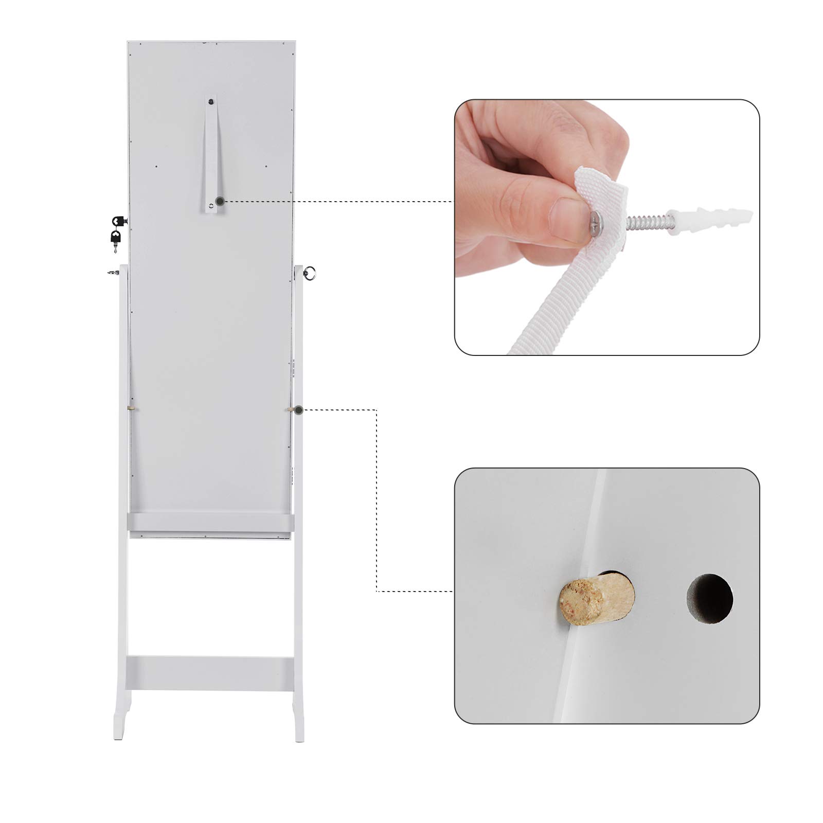 SONGMICS White Jewelry Cabinet with 6 LED Lights - Lockable Mirrored Jewelry Armoire Organizer with 2 Drawers | Perfect for Bedroom, Closet & Dressing Room Organization
