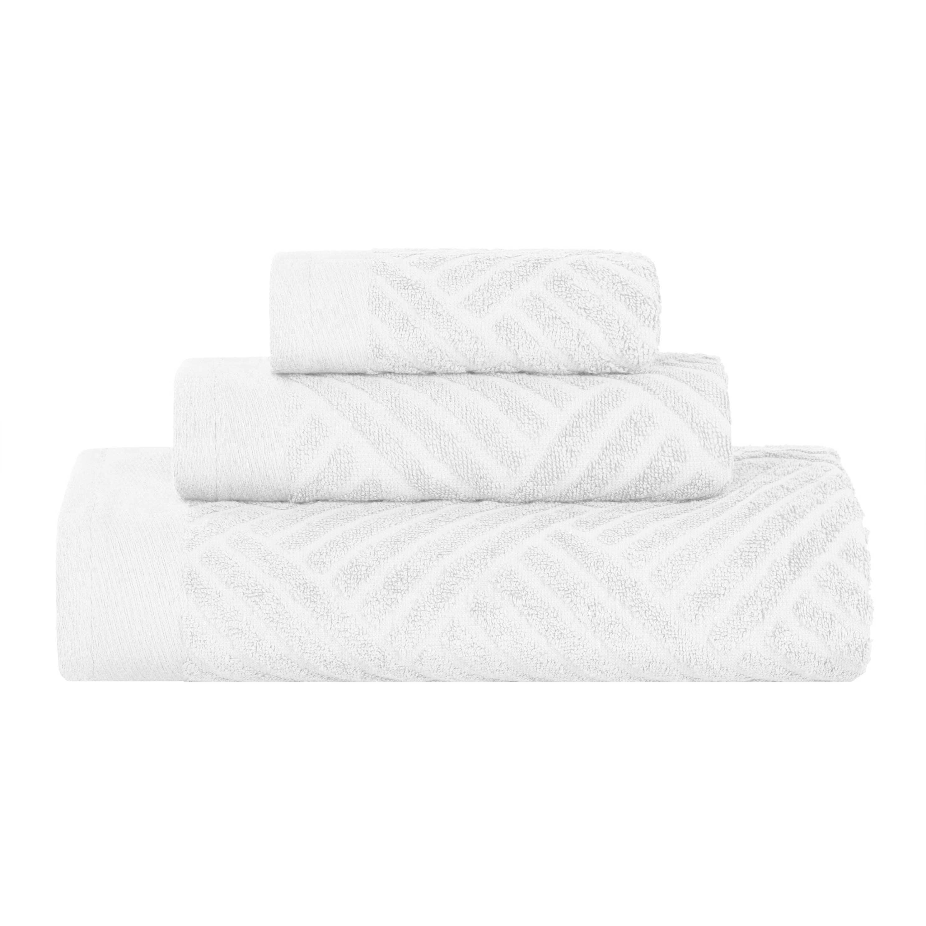 Premium Basketweave Jacquard Egyptian Cotton Towel Set - 3 Piece Plush Bath Towels for Spa, Bathroom & Luxury Home Decor - Medium Weight, Ultra Soft & Absorbent