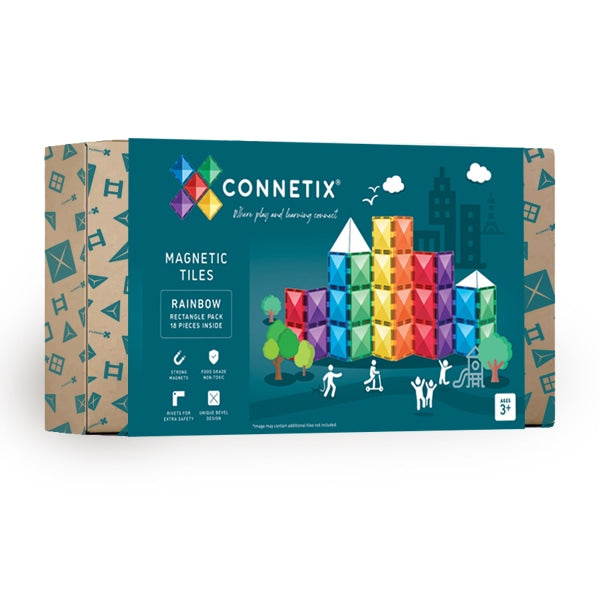 Connetix Magnetic Tiles - 18 Piece Rainbow Rectangle Building Set for Kids, STEM Educational Toys | Perfect for Creative Play, Classroom Activities & Birthday Gifts