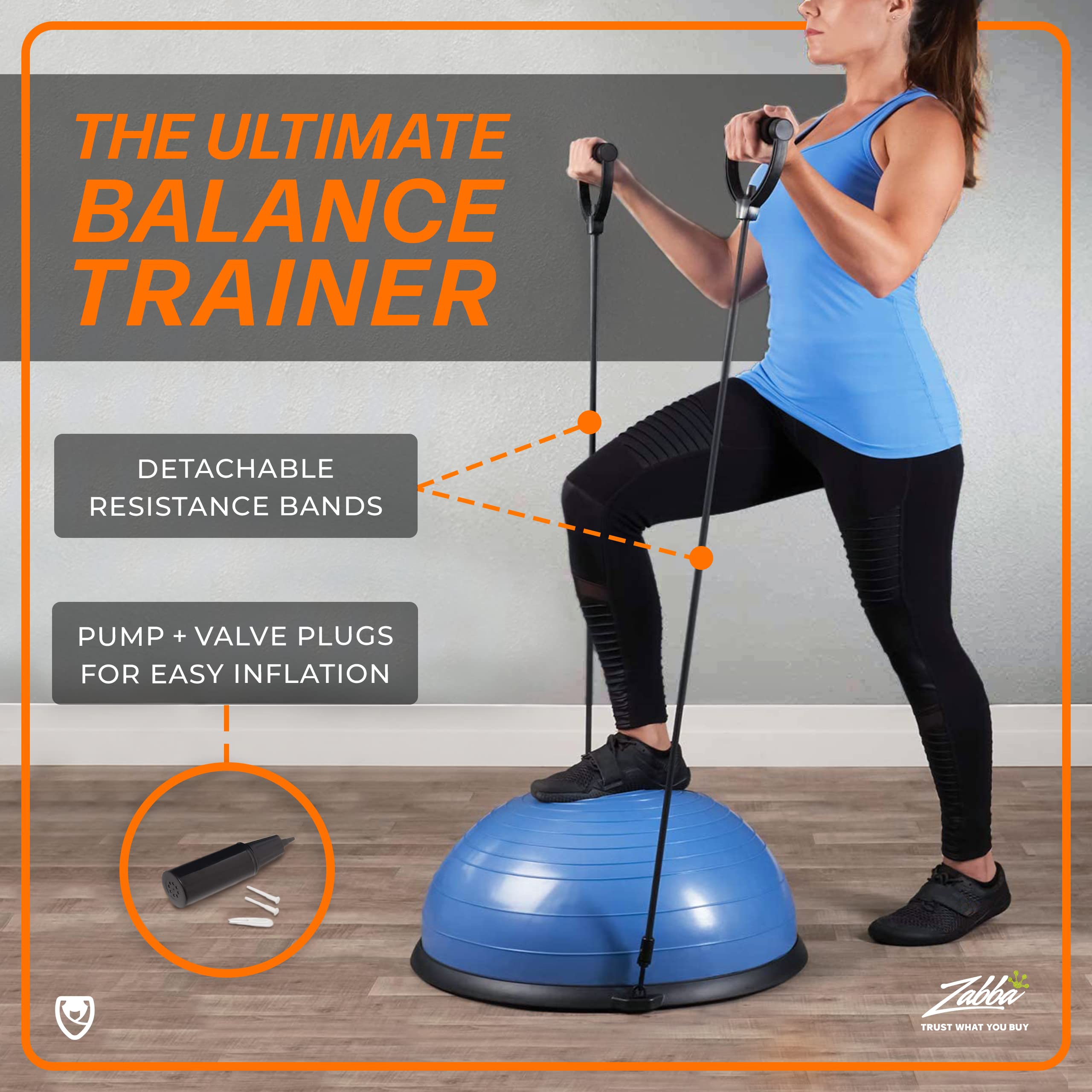 URBNFit Half Balance Ball - Core Stability & Full Body Workout Yoga Ball for Home Gym Fitness - Includes Resistance Bands, Pump & Exercise Guide - Perfect for Yoga, Pilates, Physical Therapy and Office Chair Workouts