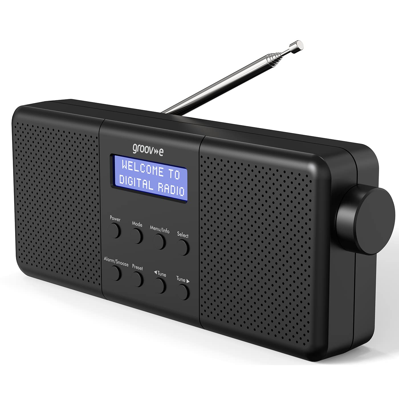 Groov-e Vienna Rechargeable DAB & FM Digital Radio with Bluetooth, Alarm Clock & LCD Display - Portable Wireless Radio for Home, Office, Travel - 40 Preset Stations, Micro USB/Battery Powered - Black