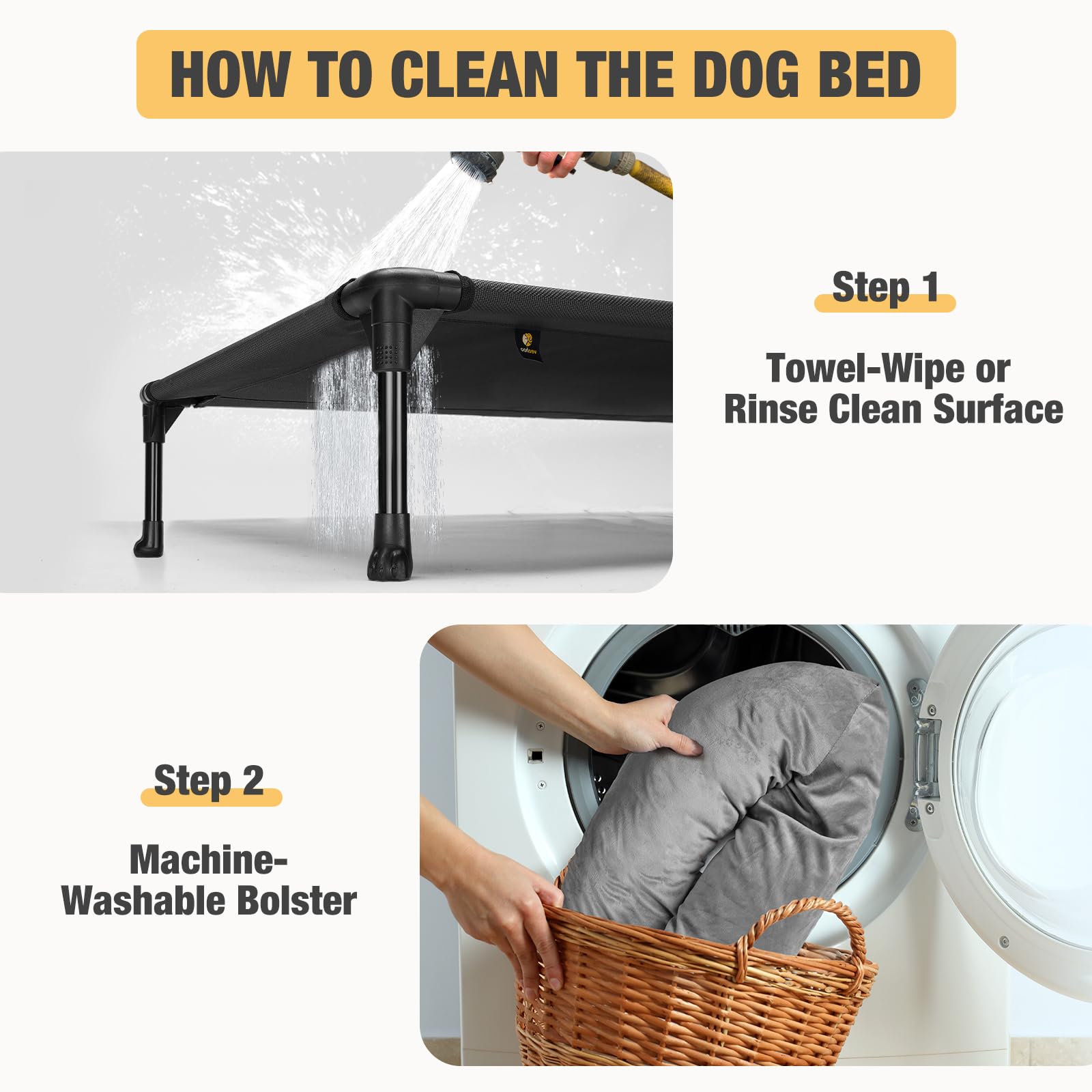 Veehoo Elevated Cooling Dog Bed - Breathable Mesh Raised Cot for Large Dogs, Outdoor & Indoor Use with No-Slip Feet & Removable Bolster - 42 x 30 Inch Black - Perfect for Patio, Backyard, or Living Room Comfort