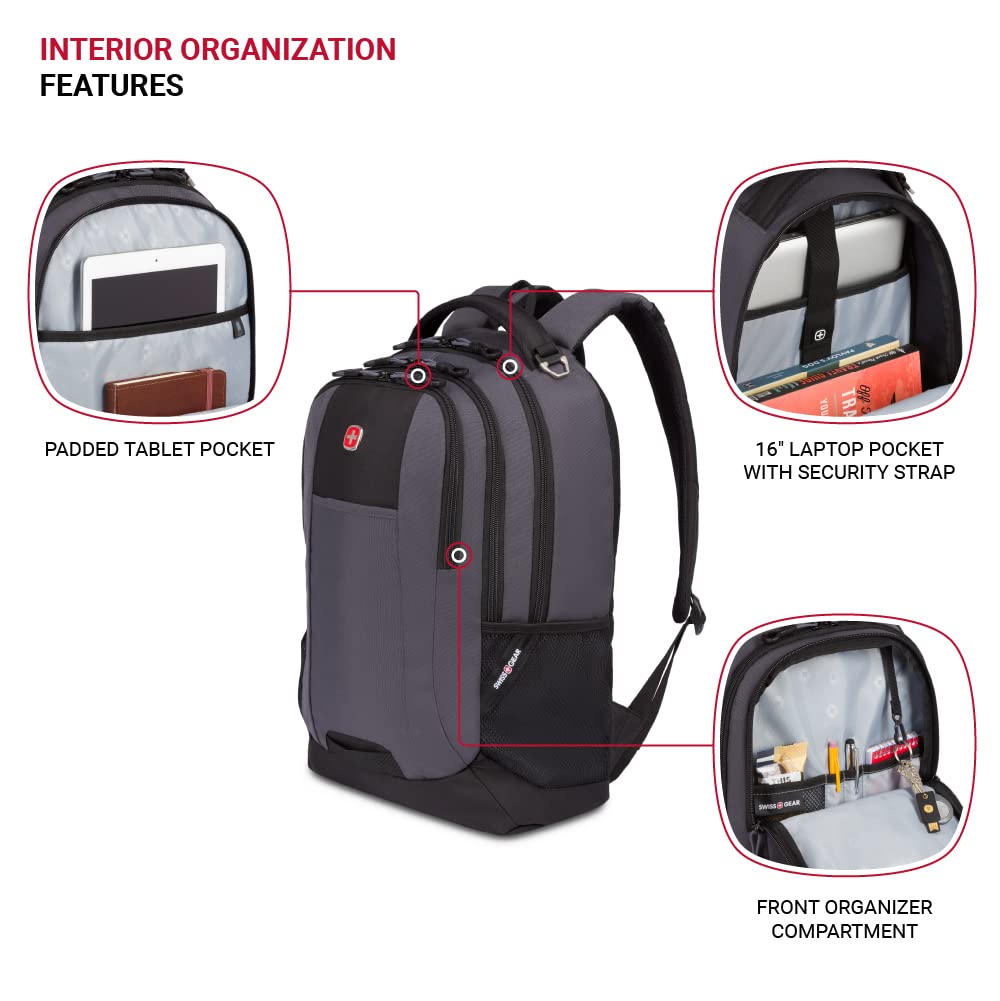 SwissGear Cecil 5505 18-Inch Laptop Backpack for Men & Women - Durable Dark Grey/Black Business Travel Backpack - Perfect for Work, School, College & Commuting