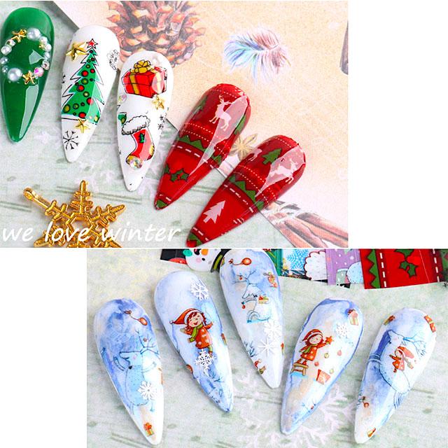 Christmas Cartoon Nail Art Foils - 10pcs Holiday Nail Decals for DIY Manicure, Perfect for Christmas Parties & Gift Giving