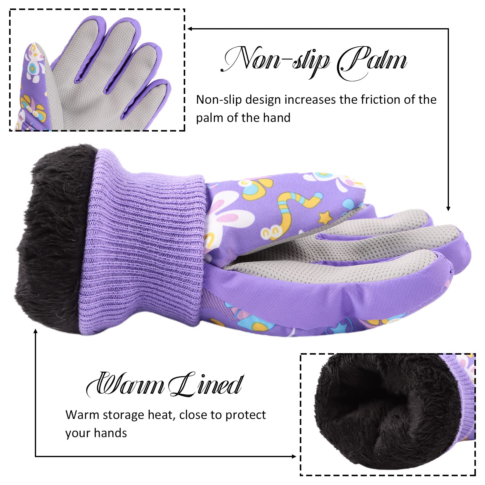 Kids Winter Ski Gloves for Boys & Girls - Waterproof Snowboard Gloves with Fleece Lining for Cold Weather - Perfect for Skiing, Snowboarding & Outdoor Winter Activities
