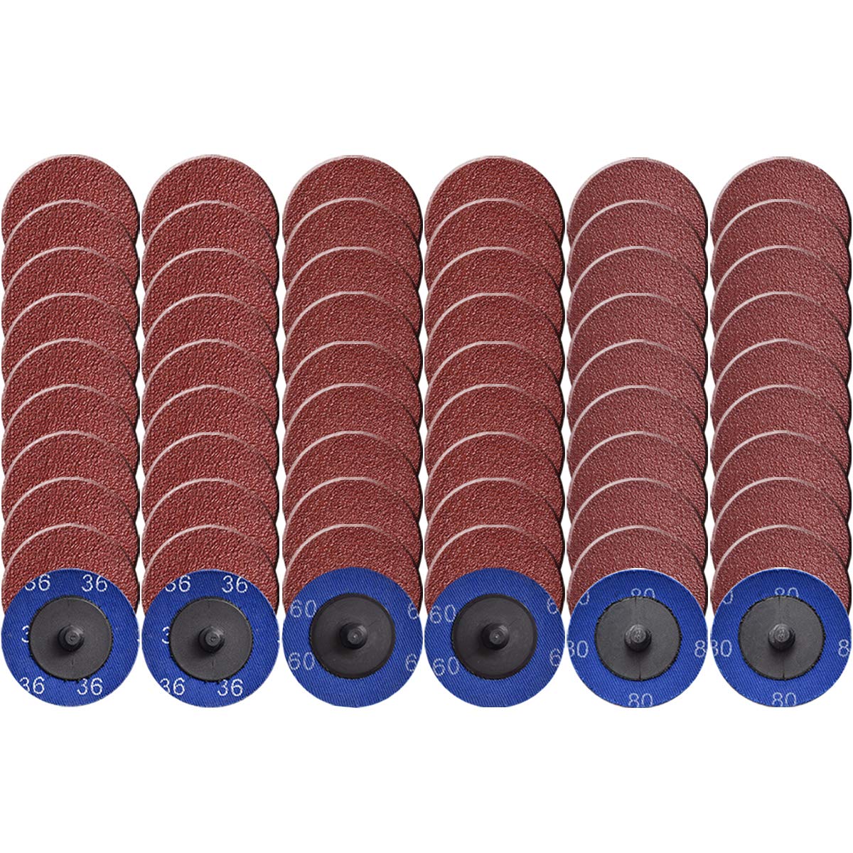 60 Pcs 2 Inch Quick Change Roll Lock Sanding Discs - 36/60/80 Grit Aluminum Oxide Coated - Die Grinder Accessories for Metal, Wood & Surface Preparation - Perfect for DIY Projects, Automotive & Furniture Refinishing