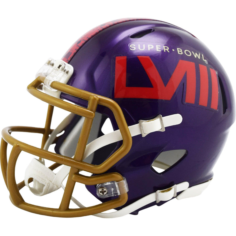 Official Riddell Mini Speed Football Helmet - Super Bowl 58 Collectible, Purple NFL Replica Helmet for Fans & Decor | Perfect for Game Day, Sports Memorabilia Collection & Man Cave Display