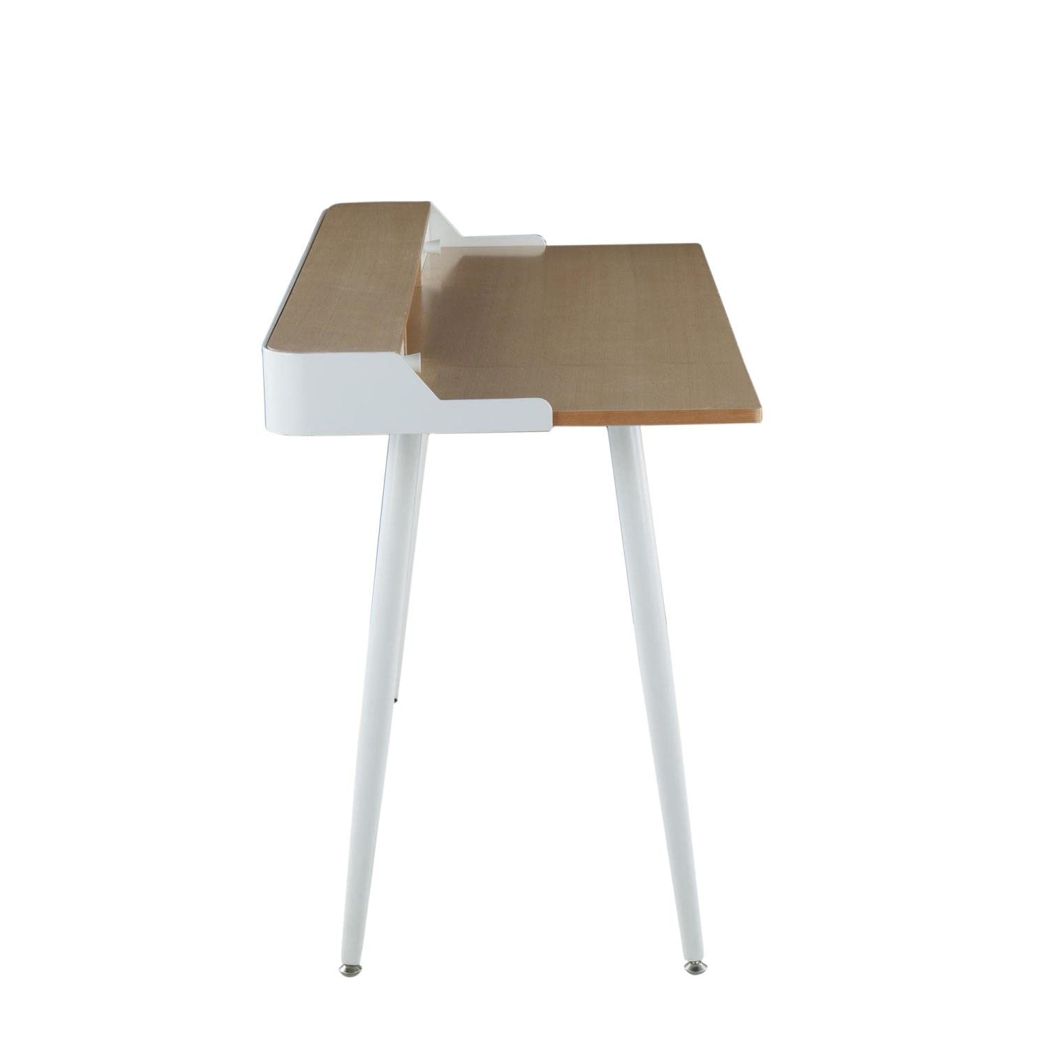 Modern White Steel and Natural Wood Contemporary Desk with White Accents - Perfect for Home Office, Study Room & Workspace Décor