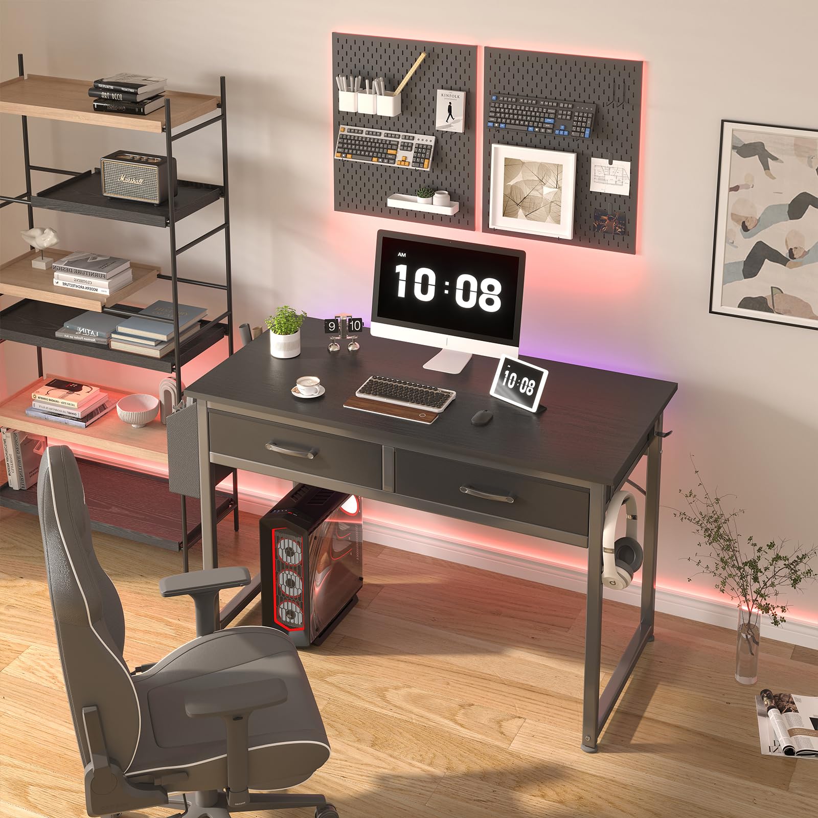 DLisiting 40 Inch Small Computer Desk with 2 Fabric Drawers - Compact Home Office Desk, Gaming Desk, Study Writing Table for Bedroom & Small Spaces (Black) | Perfect for Remote Work, Online Classes & PC Gaming Setup