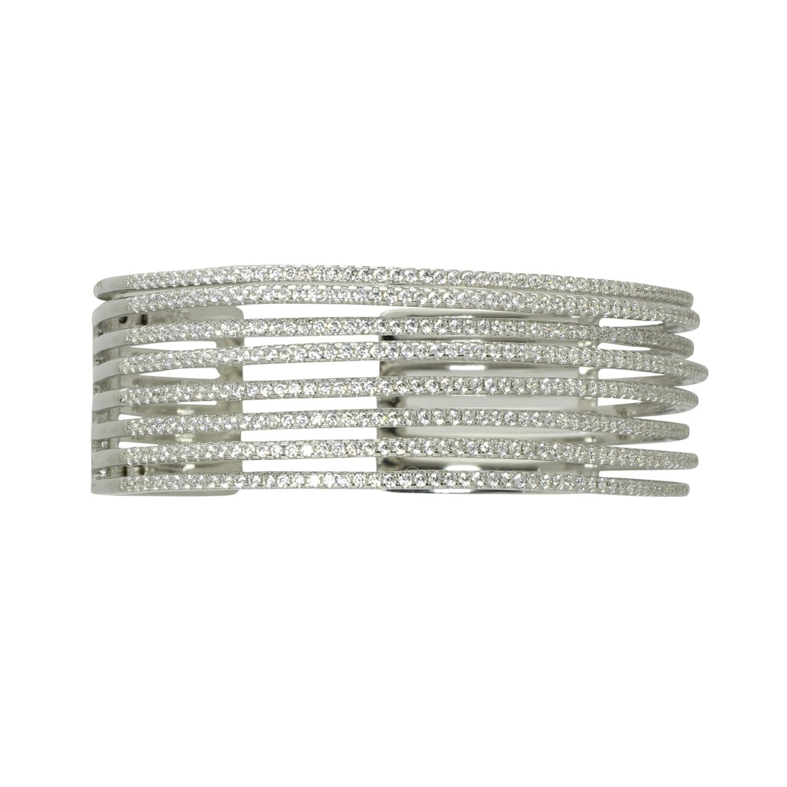 Elegant Silver Multi-Row Pavé Cuff Bracelet for Women - Perfect for Weddings, Parties & Special Occasions