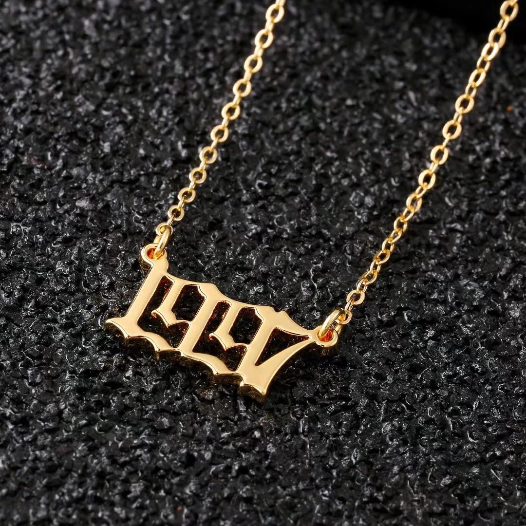 18K Gold Plated Old English Birth Year Necklace for Women - Personalized 1970-2021 Number Pendant Jewelry Gift for Birthday, Anniversary & Special Occasions | Elegant Layering Necklace for Everyday Wear, Date Nights & Gift Giving